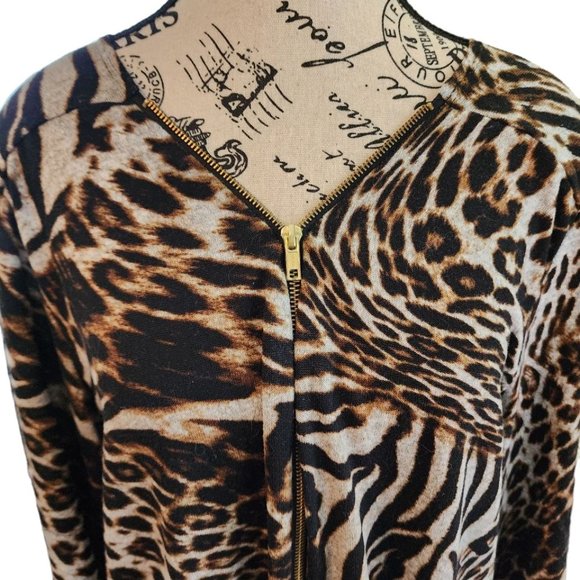 Clientele Blouse Women's Size OS Animal Print Tiger 3/4 Sleeve Zip - Picture 16 of 16